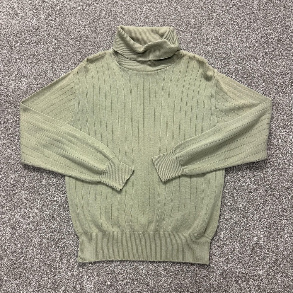 Vintage Pierre Cardin Sweater Womens Medium Green Tight Knit Turtleneck Pullover